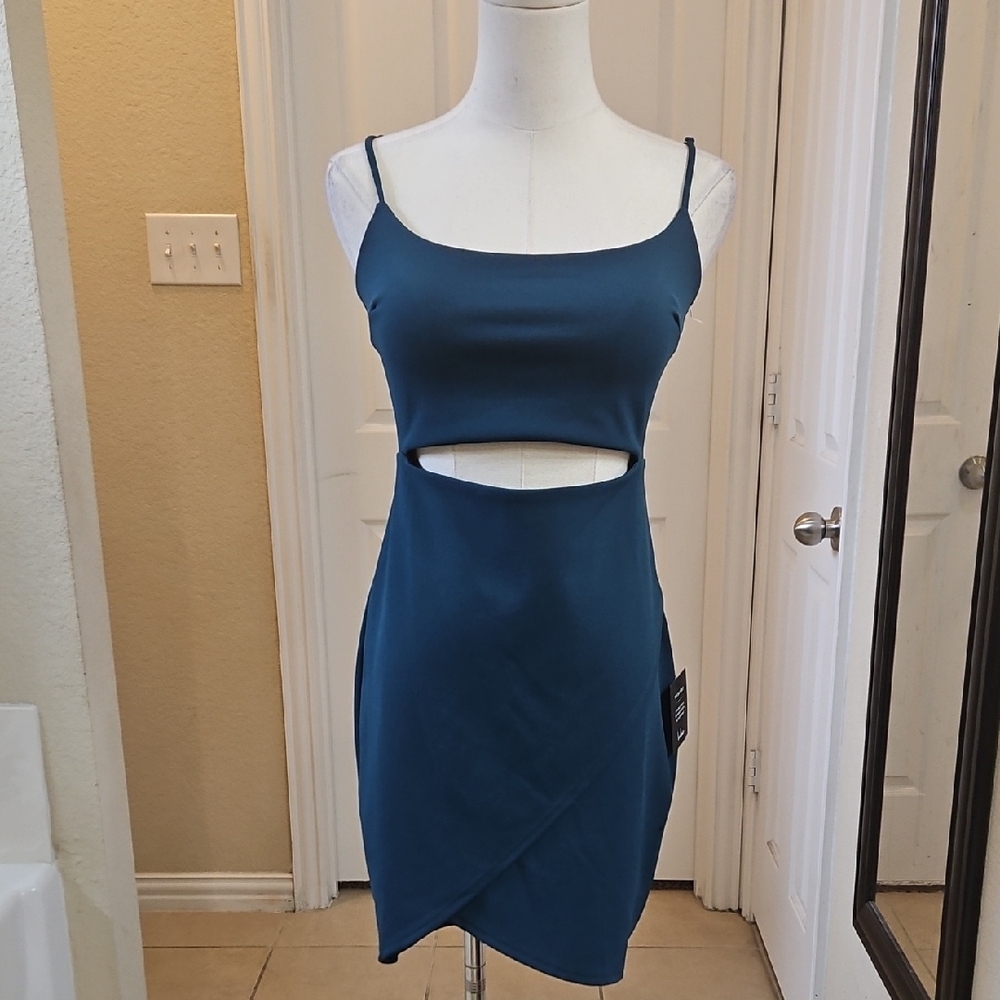 Lulu's Dark Teal Sexy Cutout Mini Dress Size Medium NWT - Picture 3 of 10